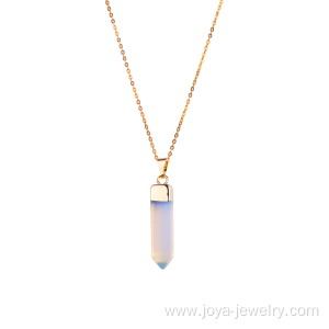 Natural Opal Hexagon 4 Faceted Cone Necklace Pendants with Gold Chain Design